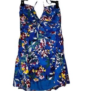 Anthropologie Halter Dress Emily Blue Floral 2x Xxl Mini Summer Vacation Flirty